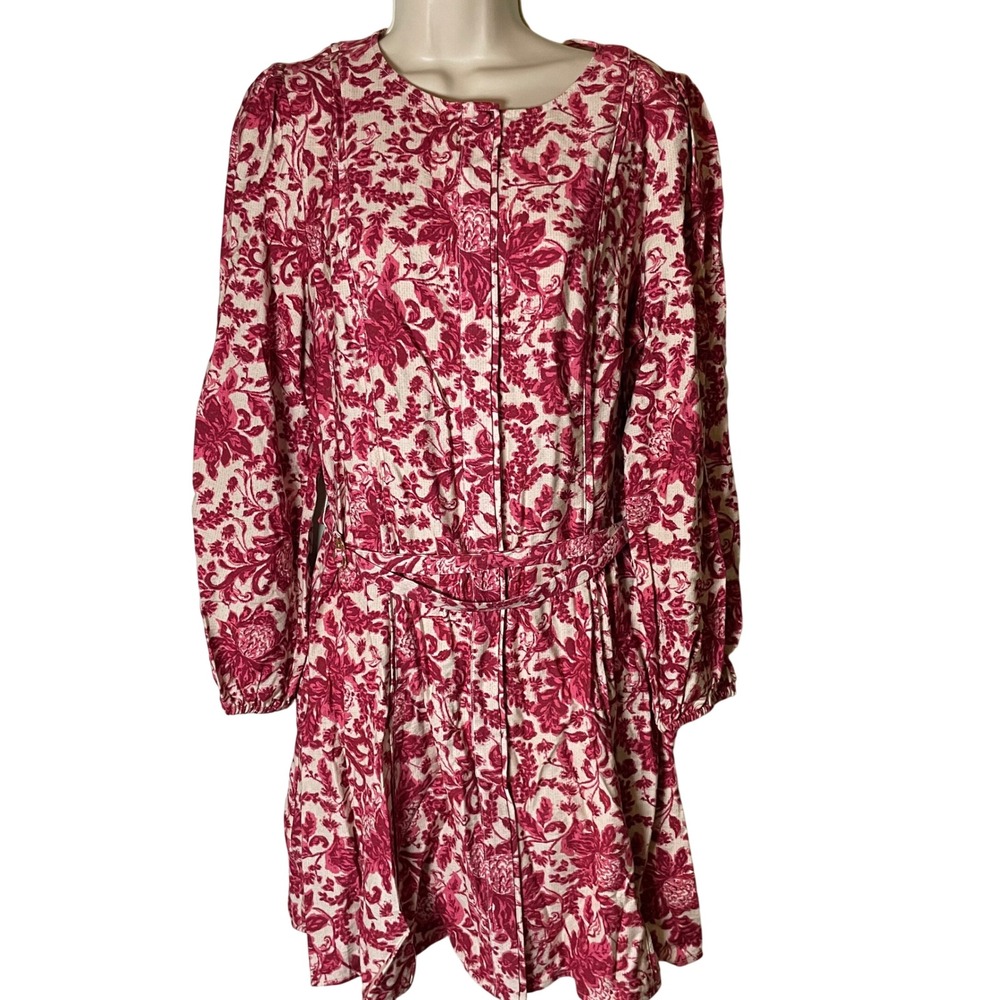 NWT LOFT Night Bloom Dress Size 10 Mini Belted Pockets Button Front Long Sleeve